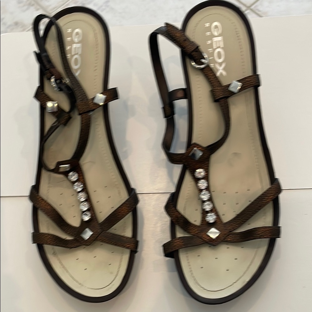 Geox Brown Strappy Sandals with Adjustable Buckle